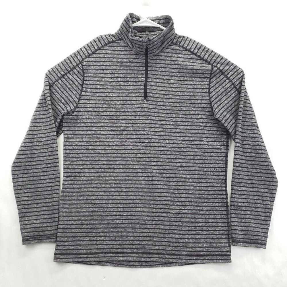 Lululemon Shirt Black Gray Mens Large Striped Long Sleeve Mock Neck 1/4 Zip
